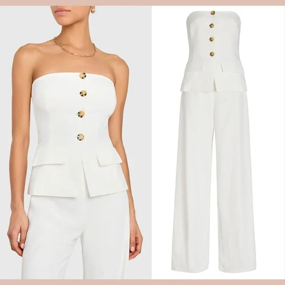 NEW $277 AMANDA UPRICHARD [ Medium ]‎ Yadira Strapless Jumpsuit White #J2030 - Picture 2 of 16